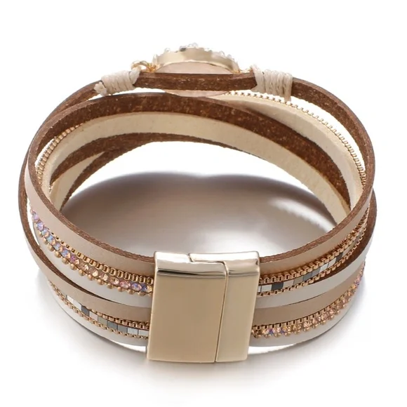 Boho Quartz Leather Wrap Twist Bracelet - Picture 3 of 8